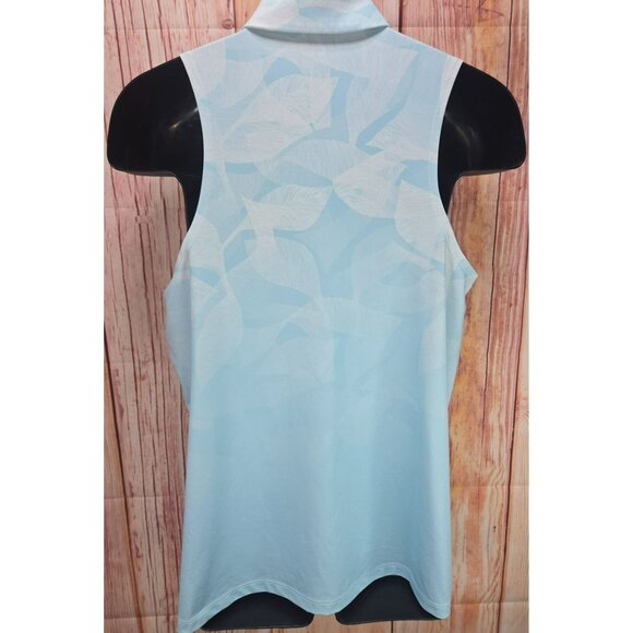 Nike Dri-Fit Womens Blue Leaf Print Golf Polo XL Activewear Sleeveless - Picture 2 of 8